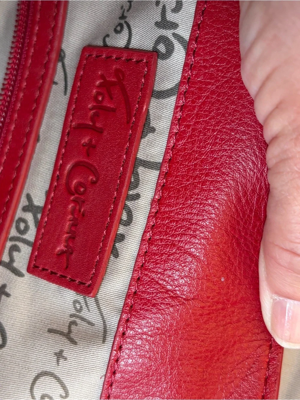 Foley + Corinna Red Leather Satchel with Gold Accents